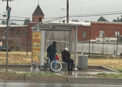 at the bus stop